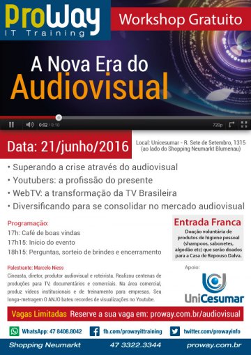 ProWay promoverá Workshop Gratuito A Nova Era do Audiovisual